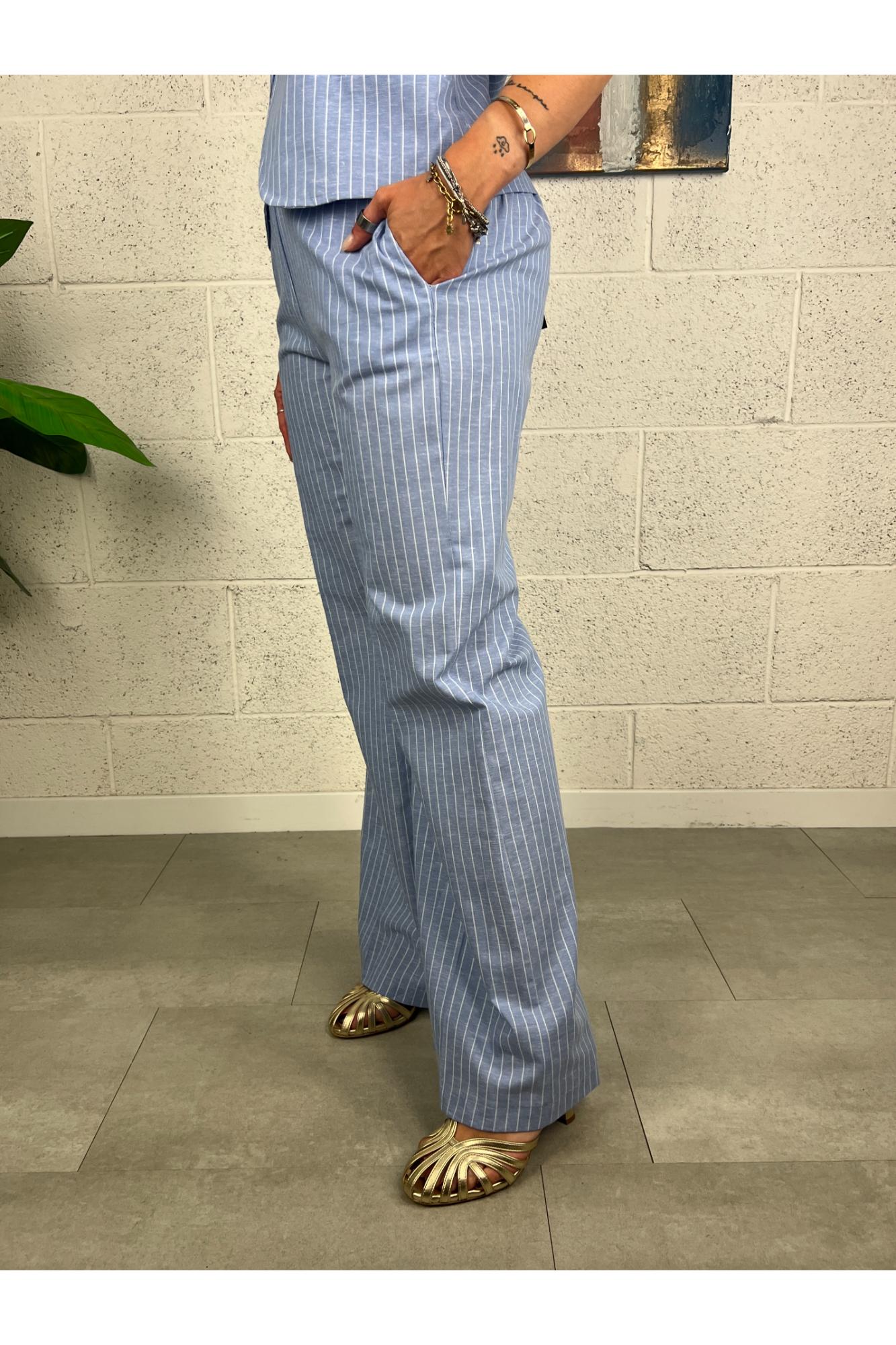 METOO pantalone gessato Metoo Celeste