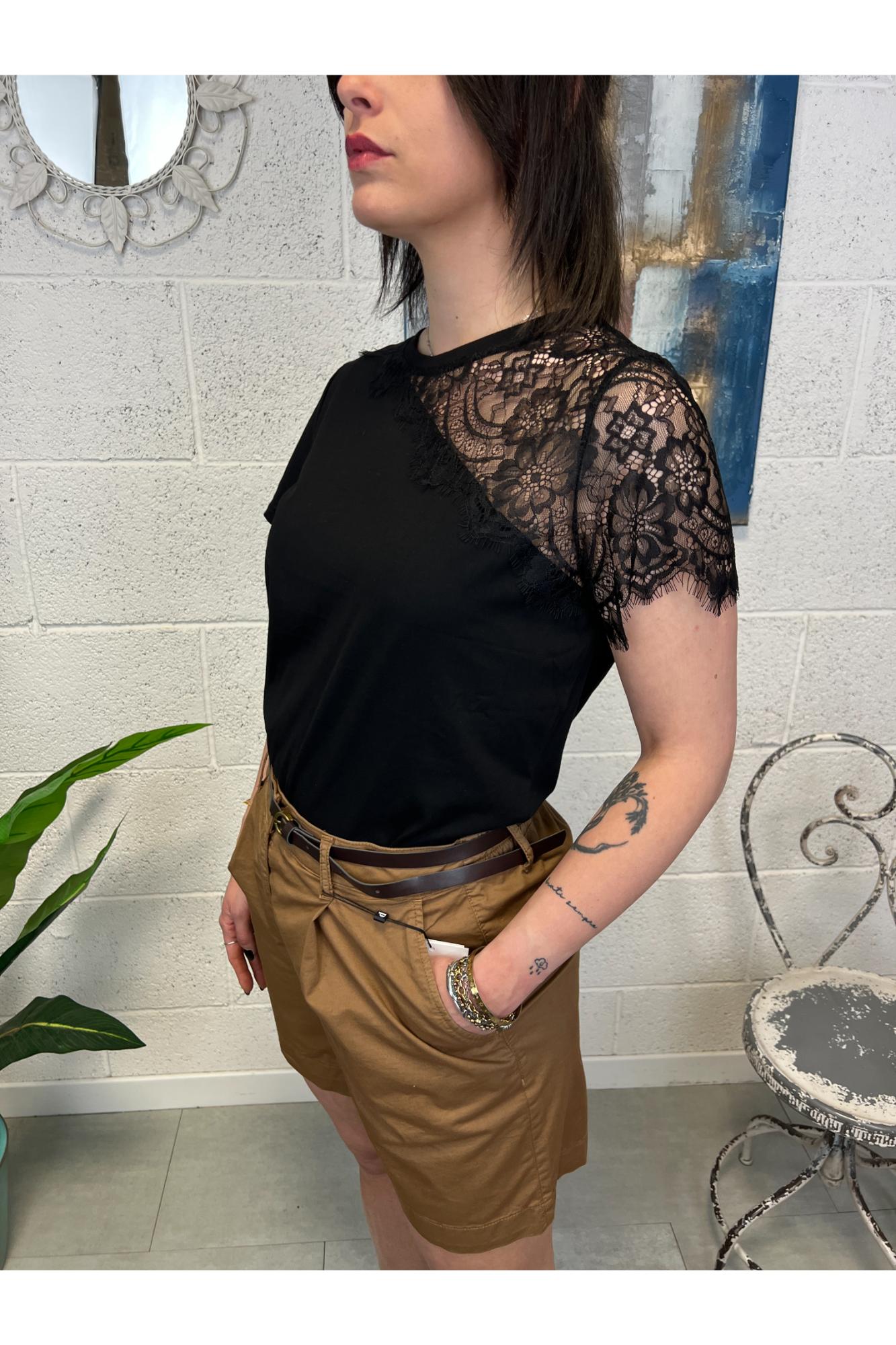 SUSY MIX T-shirt con pizzo Susy mix Nero