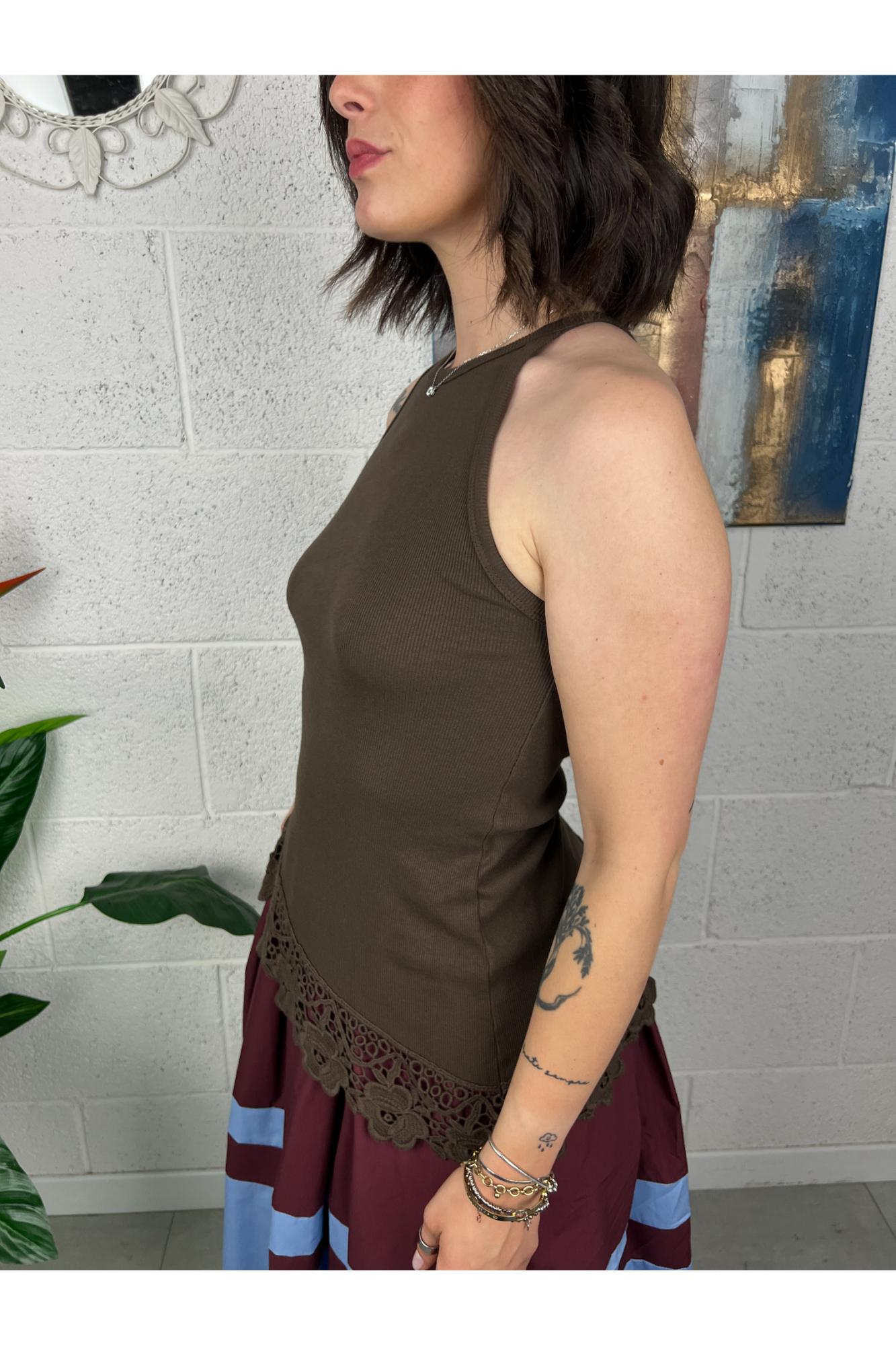 SUSY MIX Canottiera con pizzo di sbiego Susy mix Cioccolato