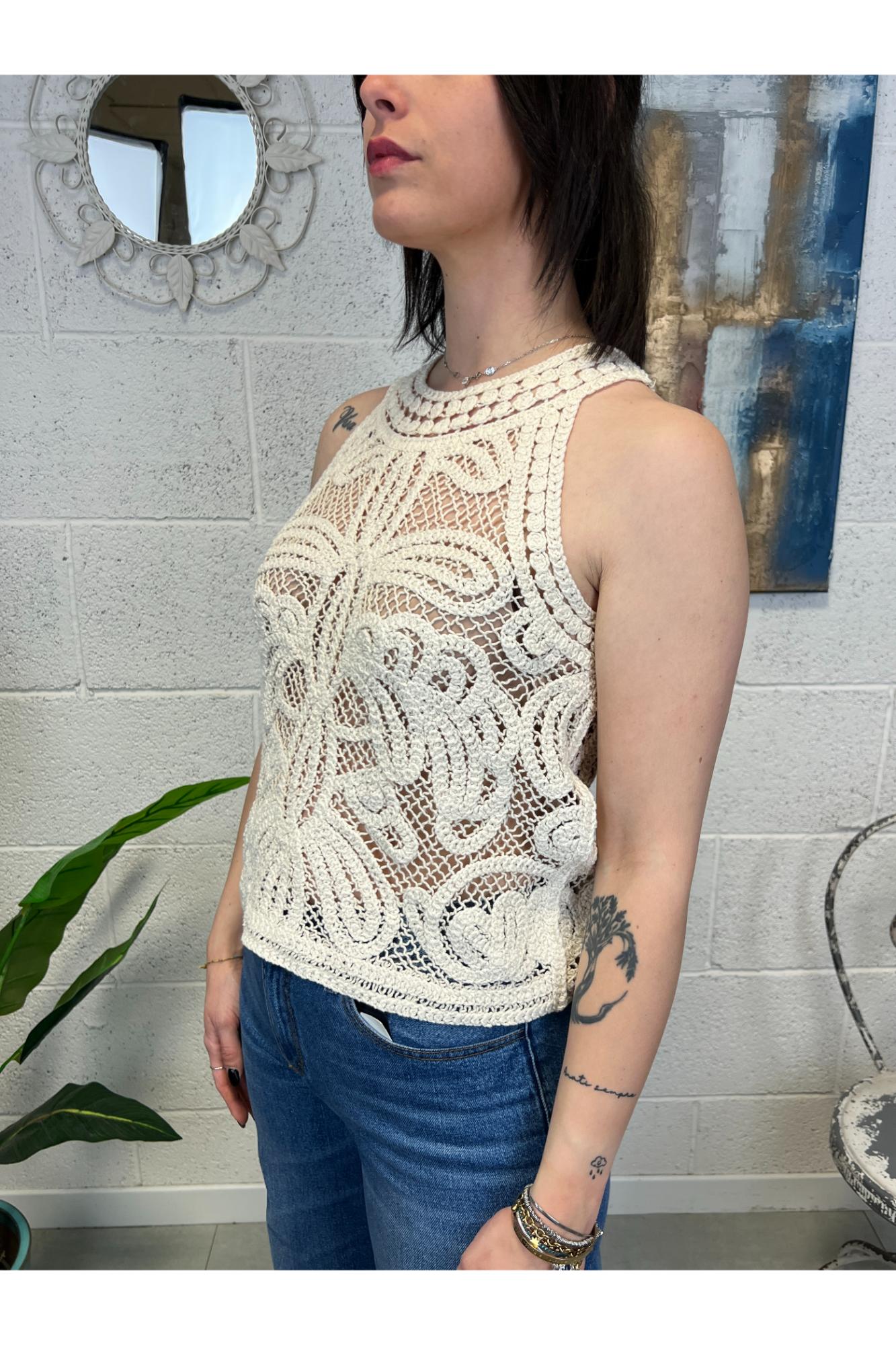 SUSY MIX Maglia smanicata in fettuccia Susy mix Latte