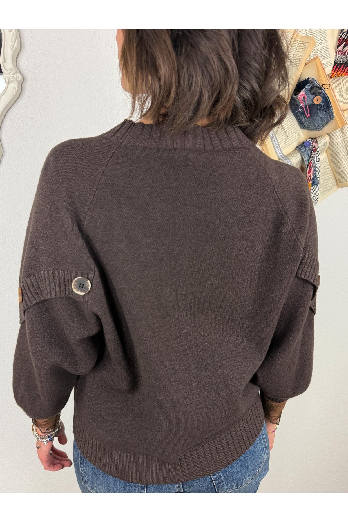 METOO Maglia pipistrello con bottoni a vista Metoo Moro