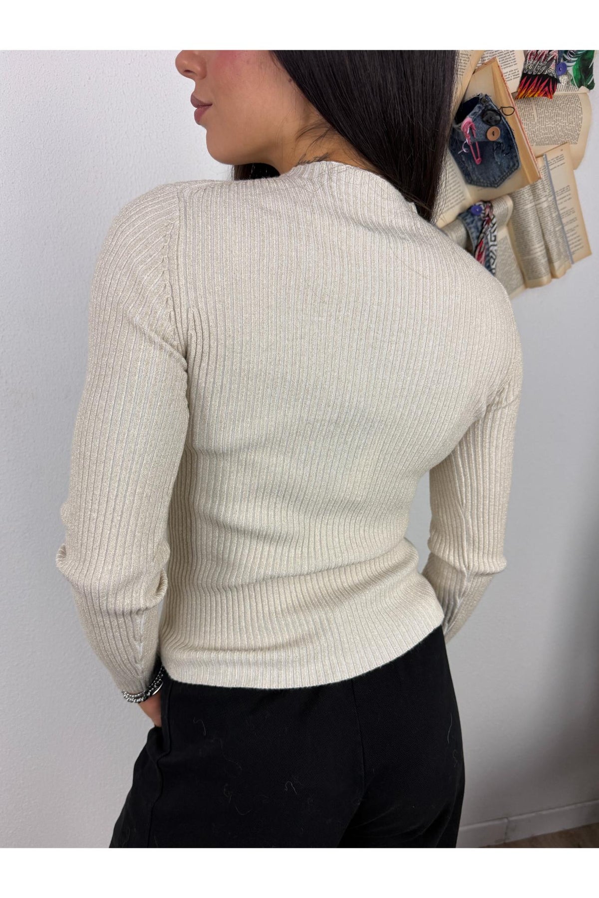 METOO Maglia collo cratere con lurex Metoo Sabbia