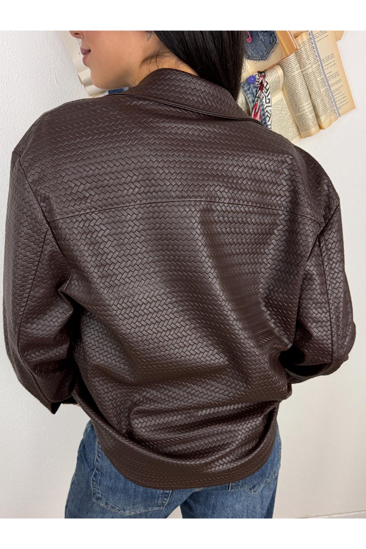 MOTEL Camicia con tramatura intrecciata in eco pelle Motel Cioccolato