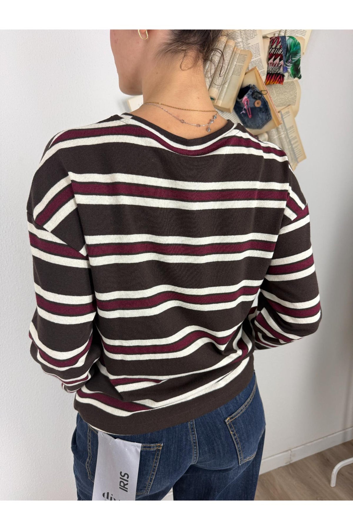 SUSY MIX Maglia rigata con taschino di paillettes Susy mix Moro