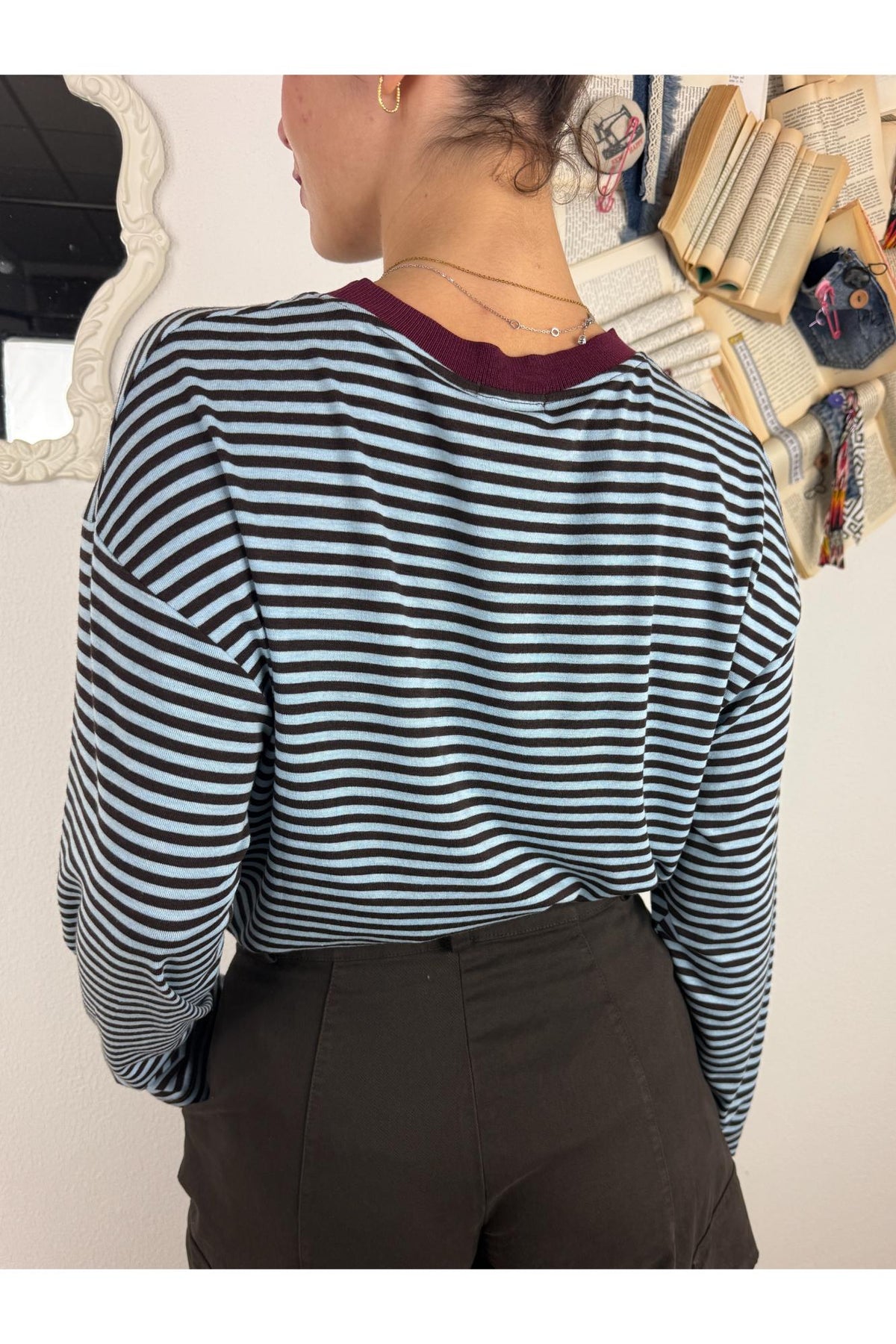 SUSY MIX Maglia rigata con bordino Susy mix Celeste