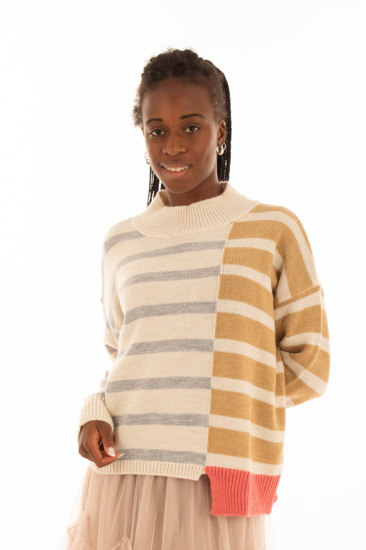 Maglione rigato Angela Davis- Ecru