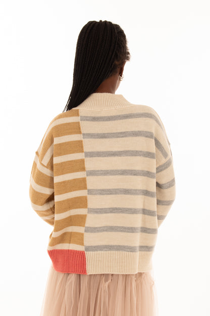 Maglione rigato Angela Davis- Ecru