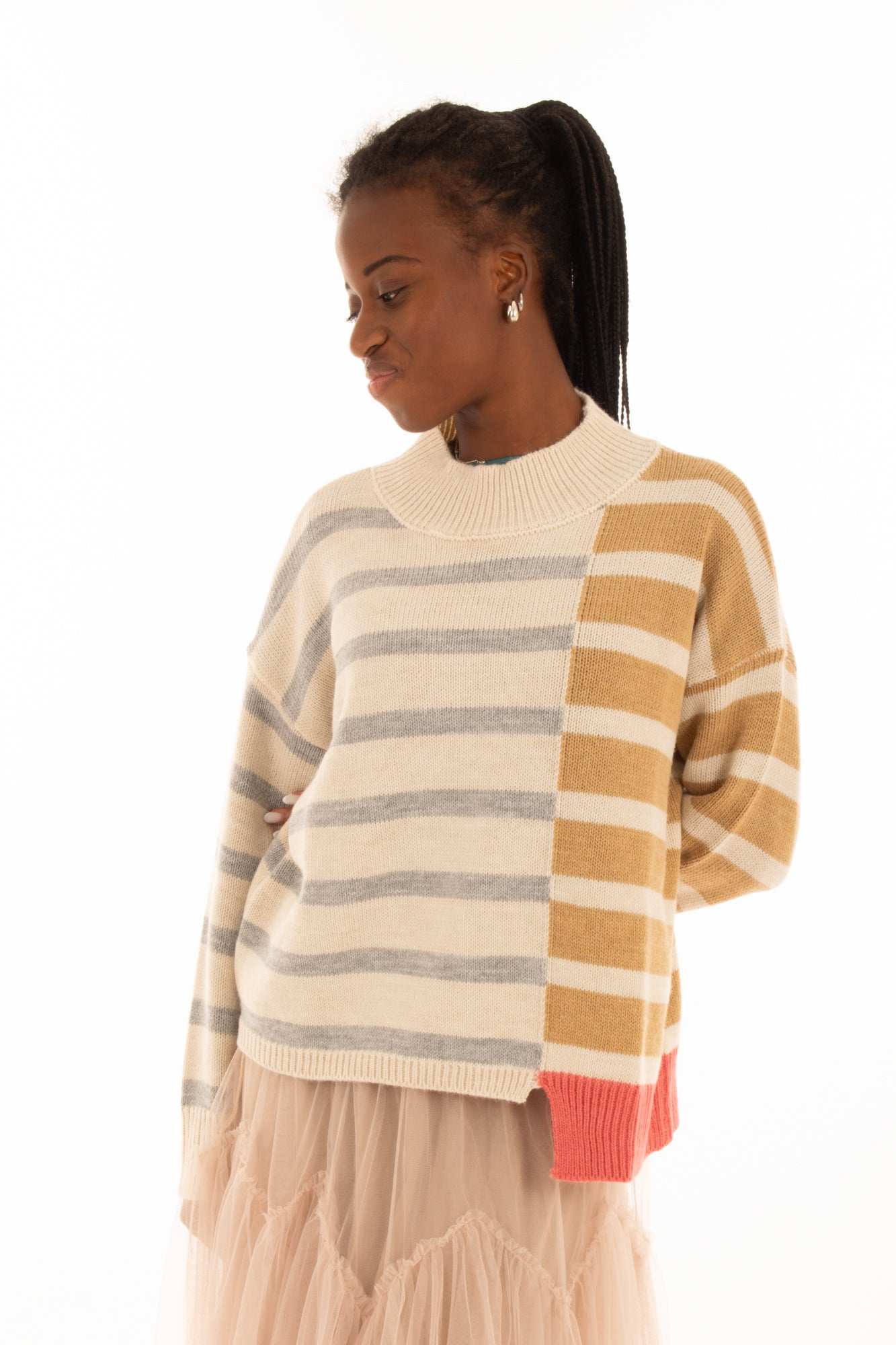 Maglione rigato Angela Davis- Ecru