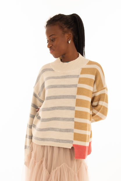 Maglione rigato Angela Davis- Ecru