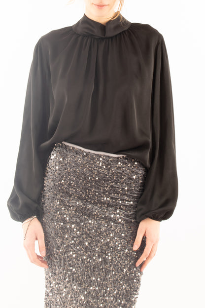 Blusa in viscosa con pieghe Dixie - Nero