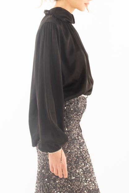 Blusa in viscosa con pieghe Dixie - Nero