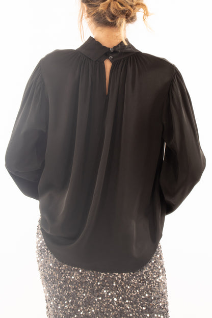 Blusa in viscosa con pieghe Dixie - Nero