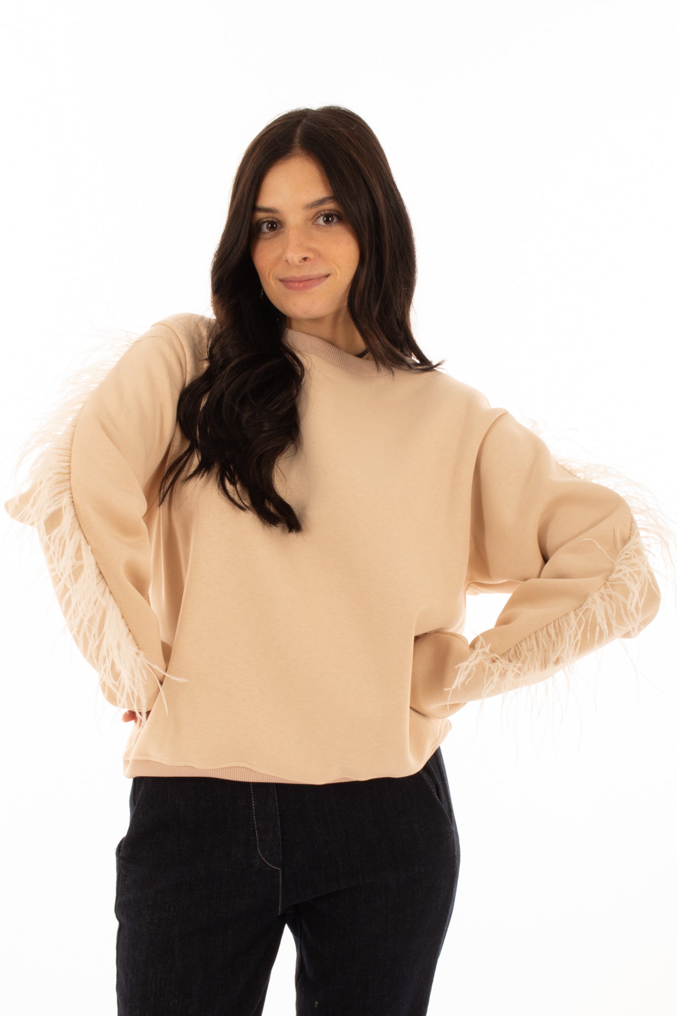 Felpa girocollo con piume Dixie - Avorio