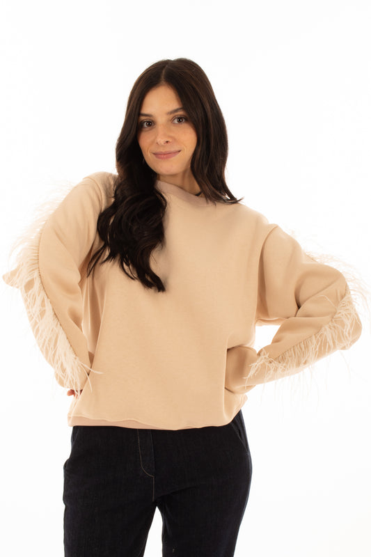 Felpa girocollo con piume Dixie - Avorio