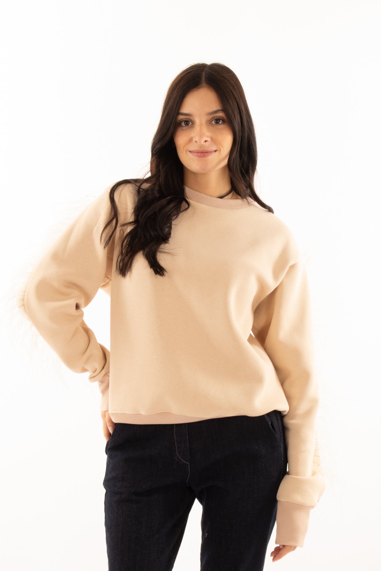 Felpa girocollo con piume Dixie - Avorio