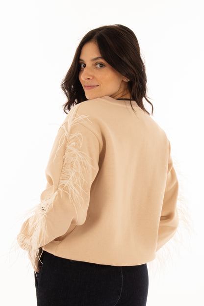 Felpa girocollo con piume Dixie - Avorio