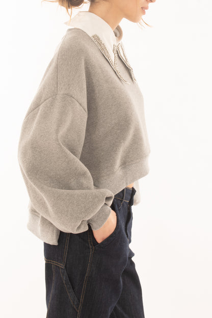 Felpa da donna con colletto e swarovski Dixie - Grigio