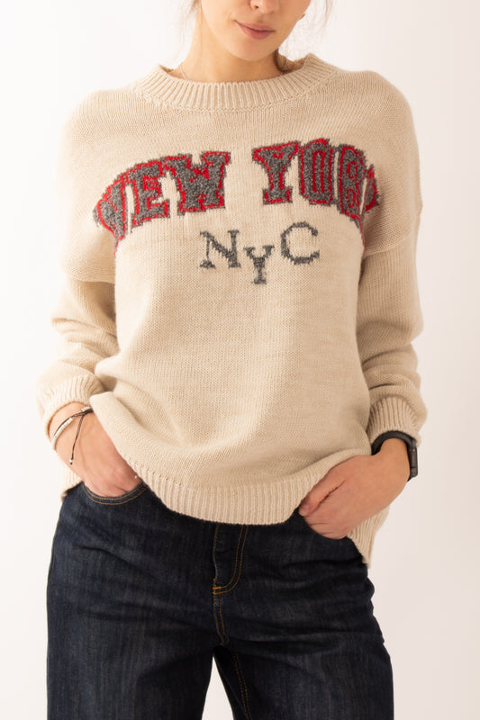 Maglione con scritta new york Dixie - Perla