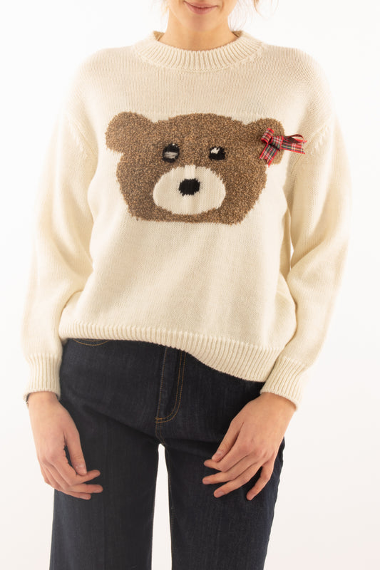 Maglione con orsetto Dixie - Panna