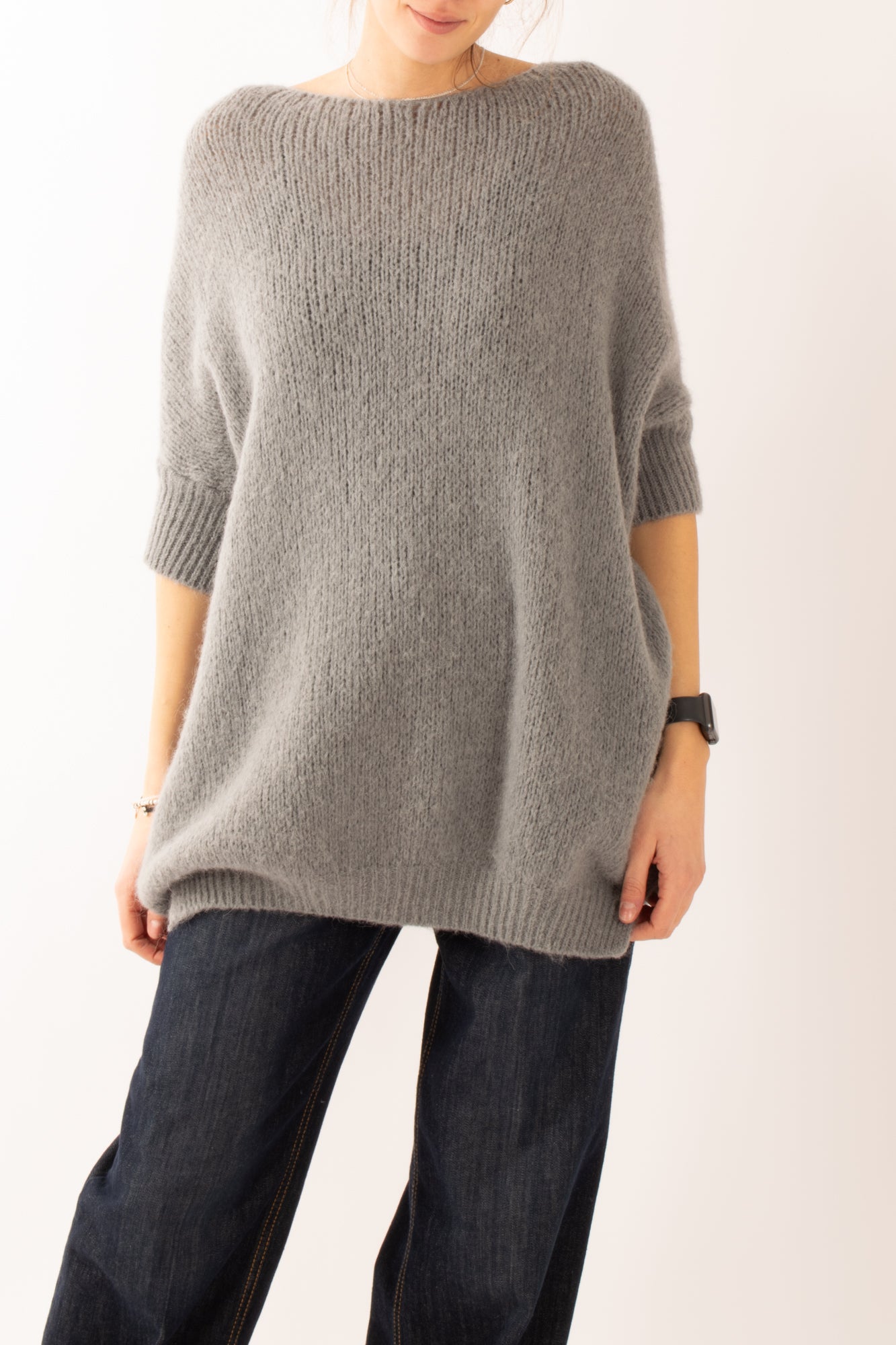 Maglione 3/4 mezza manica in mohair Dixie - Antracite