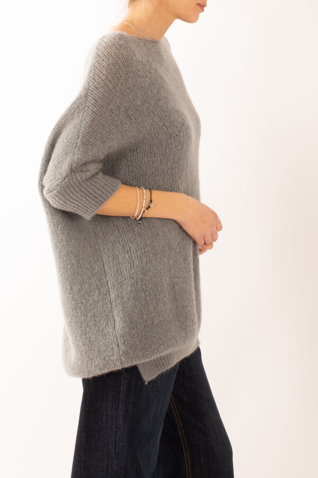 Maglione 3/4 mezza manica in mohair Dixie - Antracite