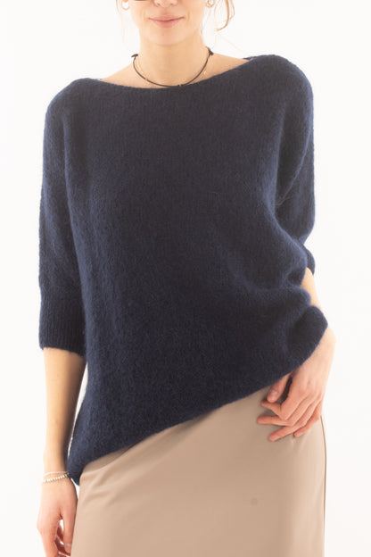 Maglione 3/4 mezza manica in mohair Dixie - Blu