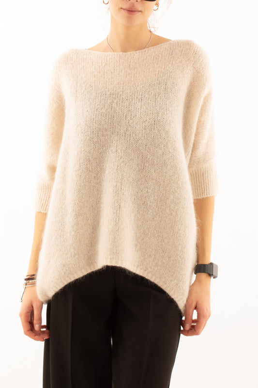 Maglione 3/4 mezza manica in mohair Dixie - Panna