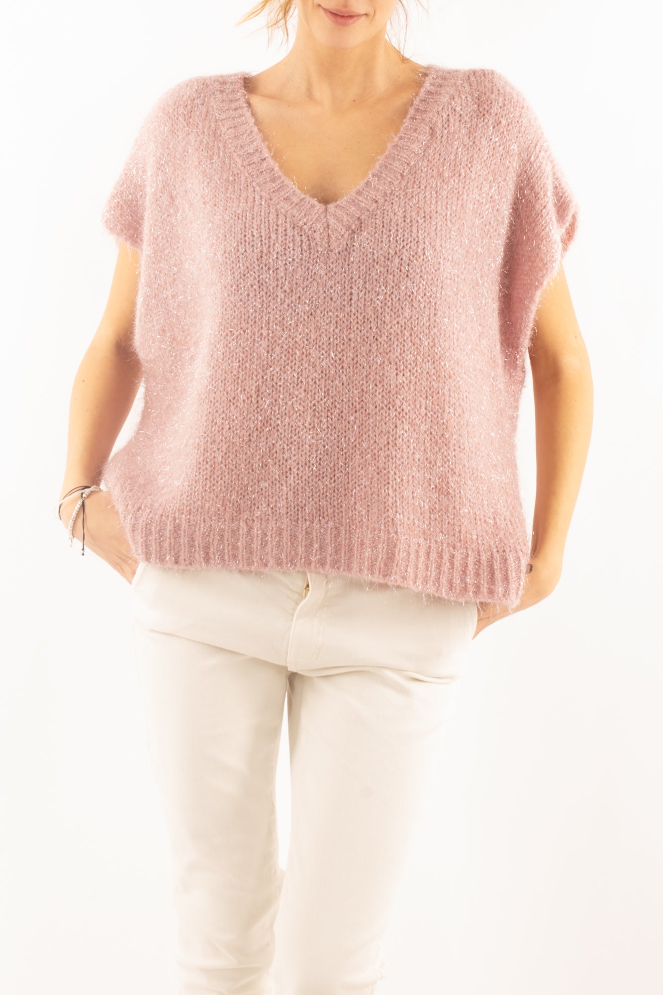 Gilet misto mohair a v Dixie - Cipria