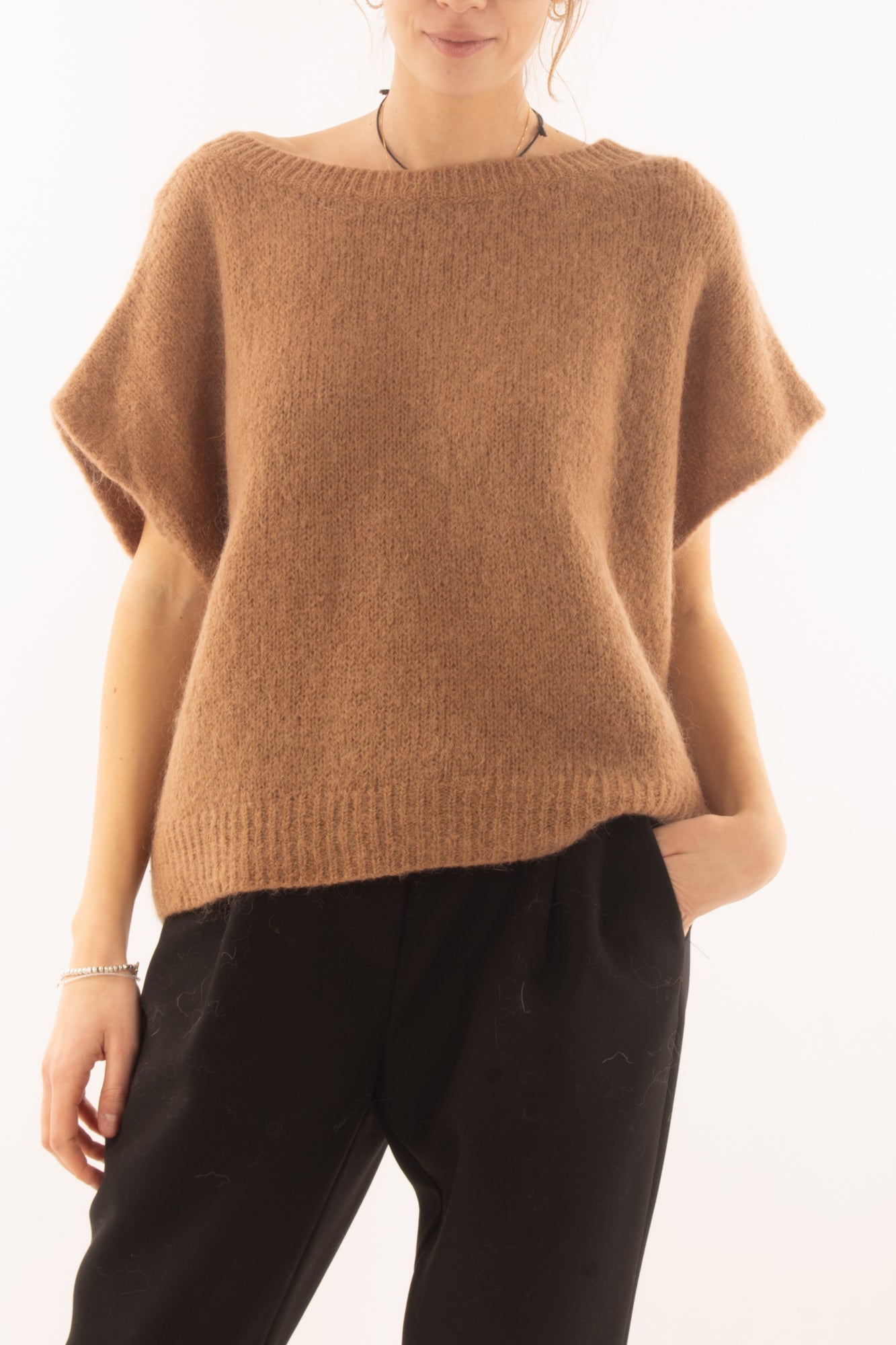 Maglione da donna misto mohair a v Dixie- Camel