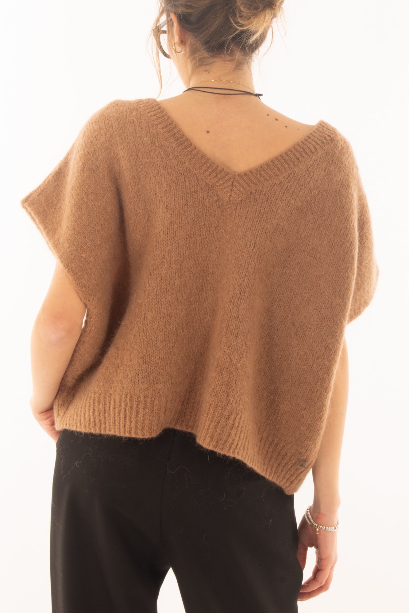 Maglione da donna misto mohair a v Dixie- Camel
