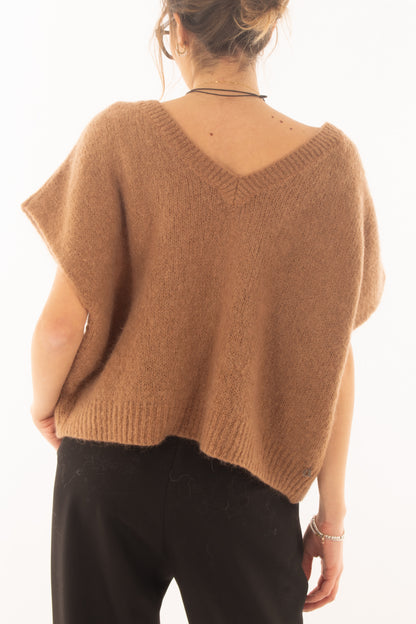Maglione da donna misto mohair a v Dixie- Camel