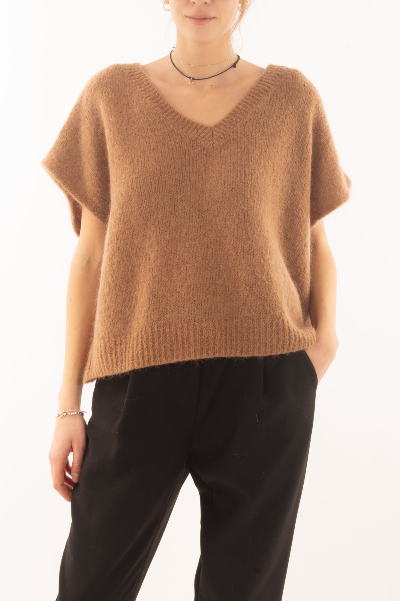 Maglione da donna misto mohair a v Dixie- Camel
