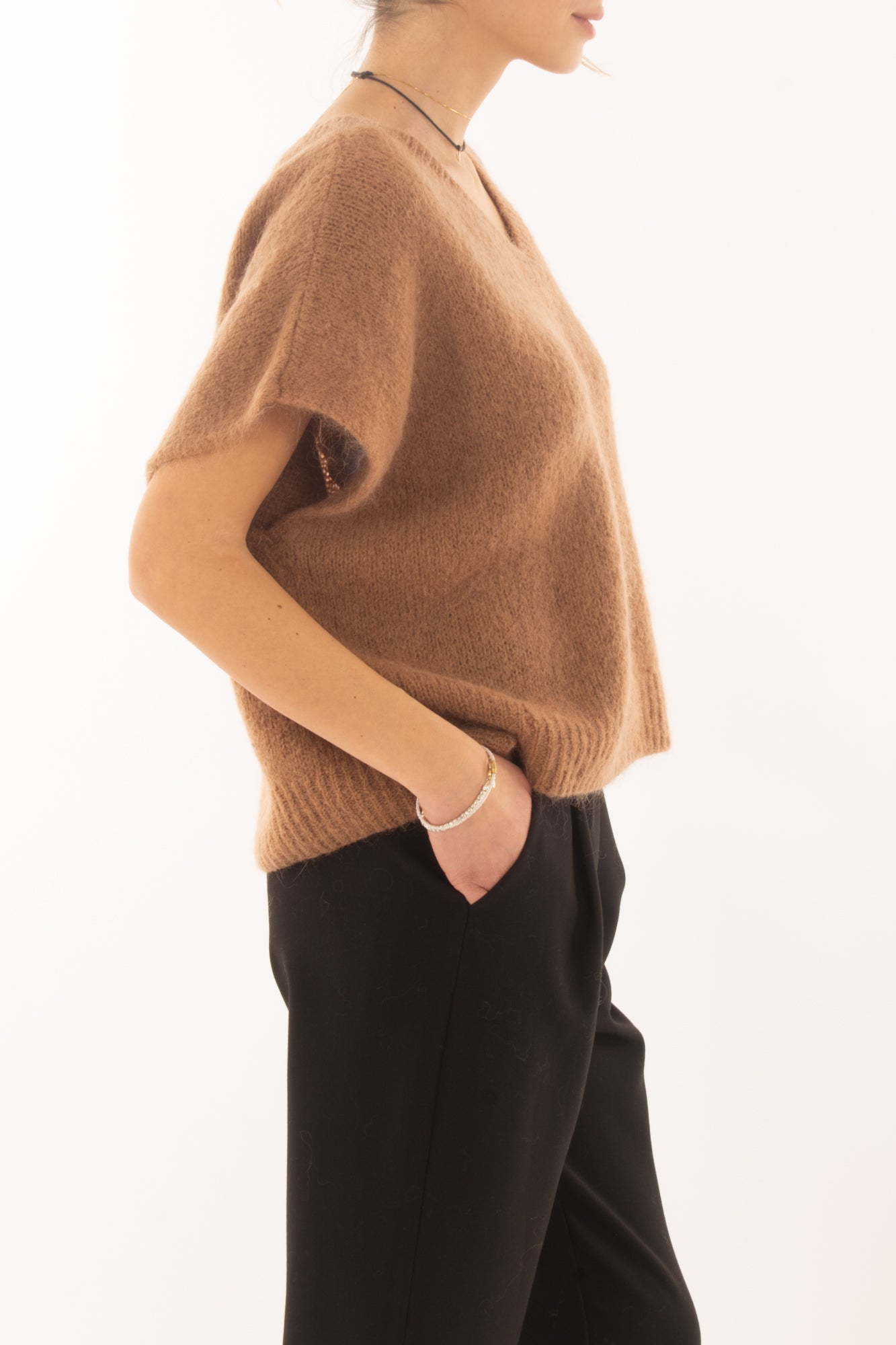 Maglione da donna misto mohair a v Dixie- Camel