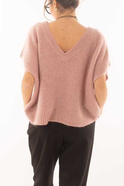 Maglione da donna misto mohair a v Dixie- Cipria