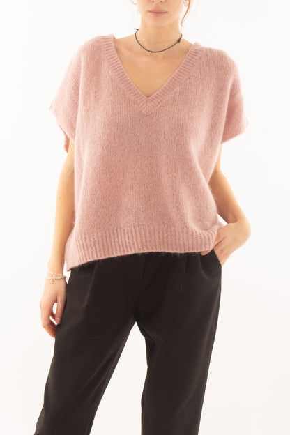 Maglione da donna misto mohair a v Dixie- Cipria