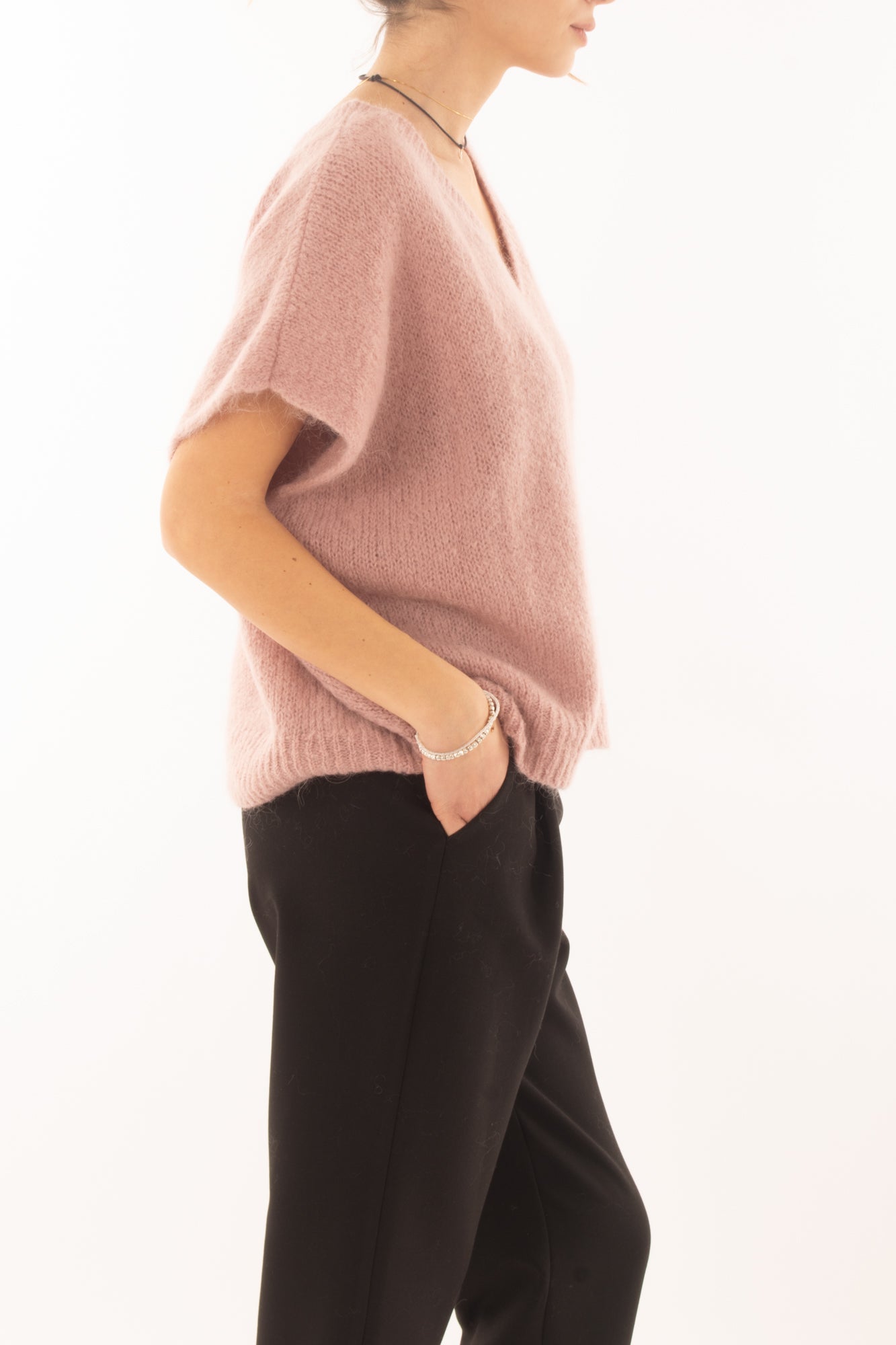 Maglione da donna misto mohair a v Dixie- Cipria