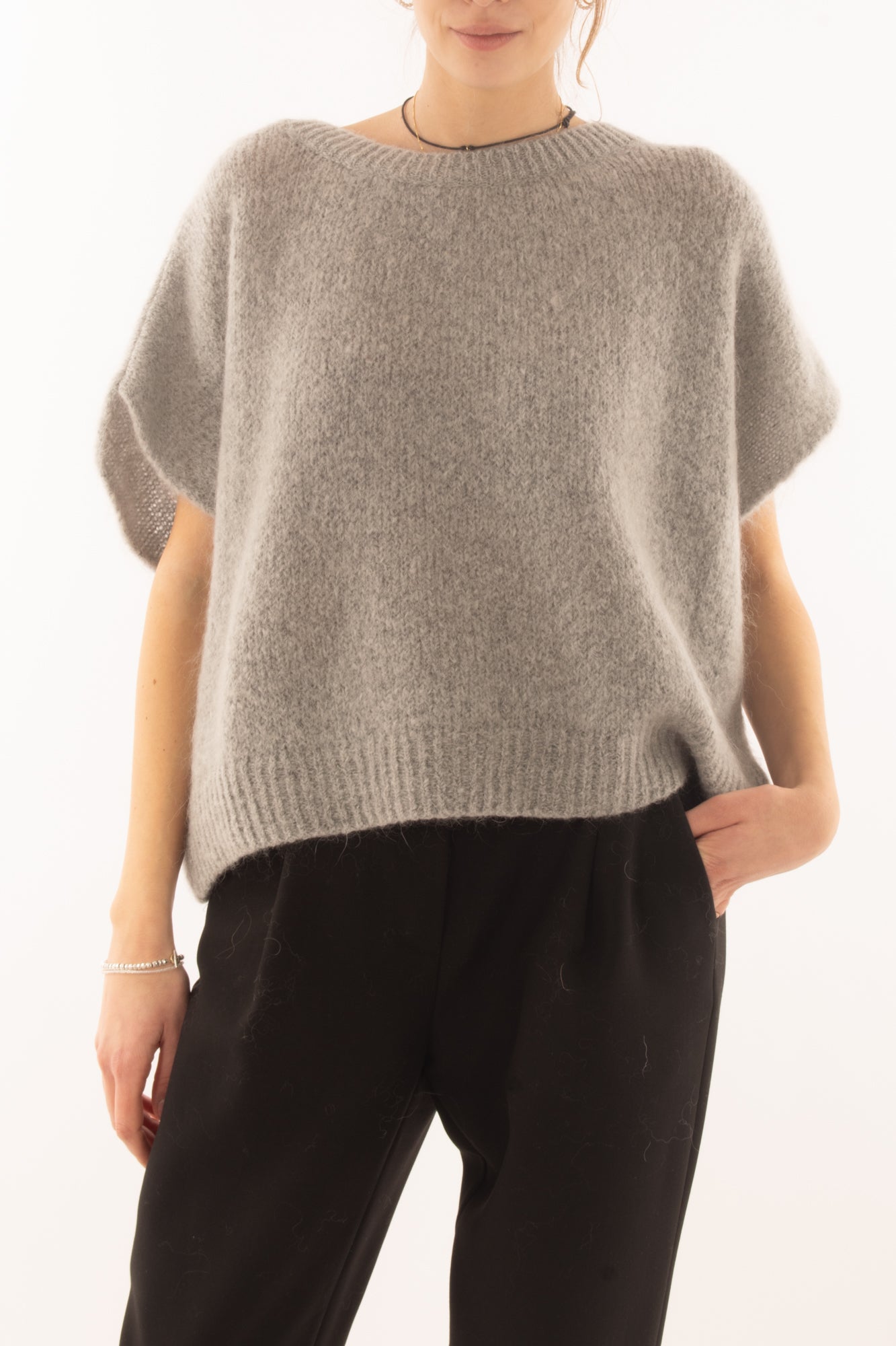 Maglione da donna misto mohair a v Dixie- Grigio