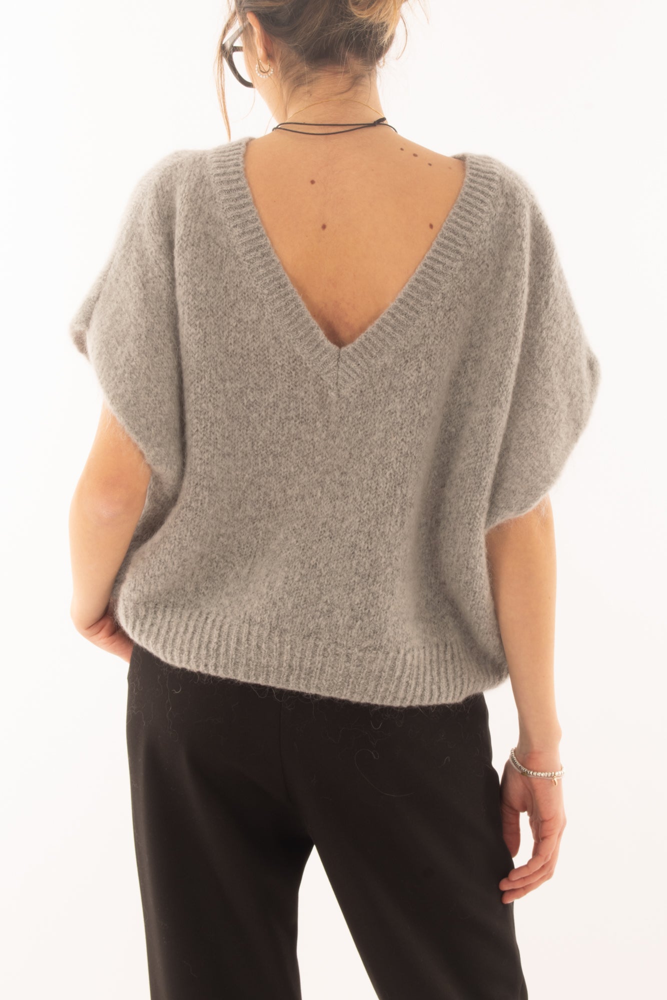 Maglione da donna misto mohair a v Dixie- Grigio