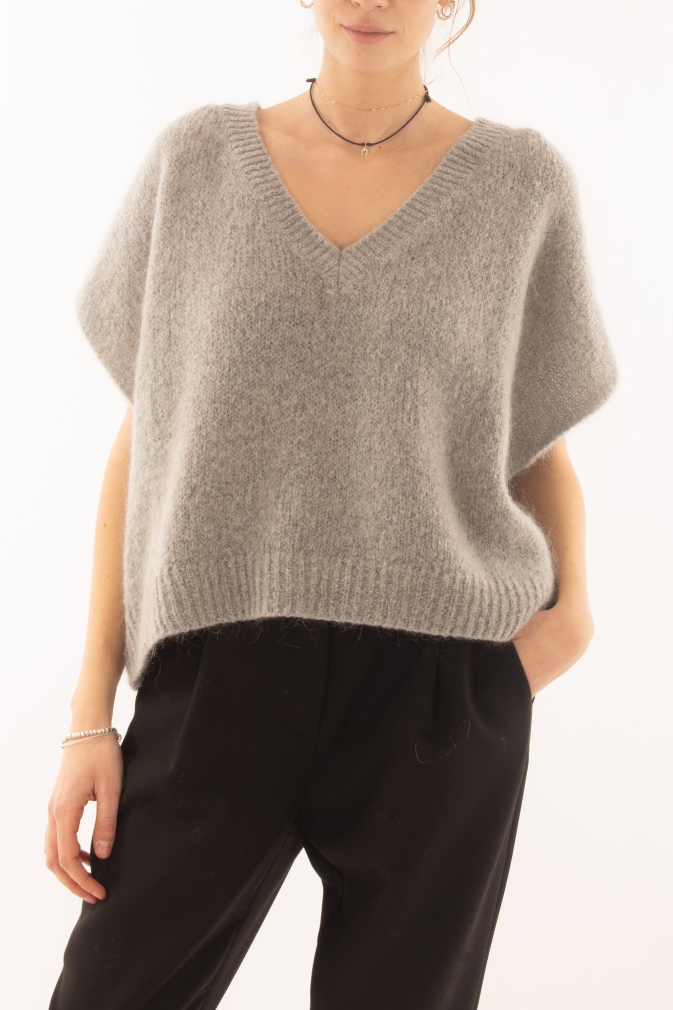 Maglione da donna misto mohair a v Dixie- Grigio
