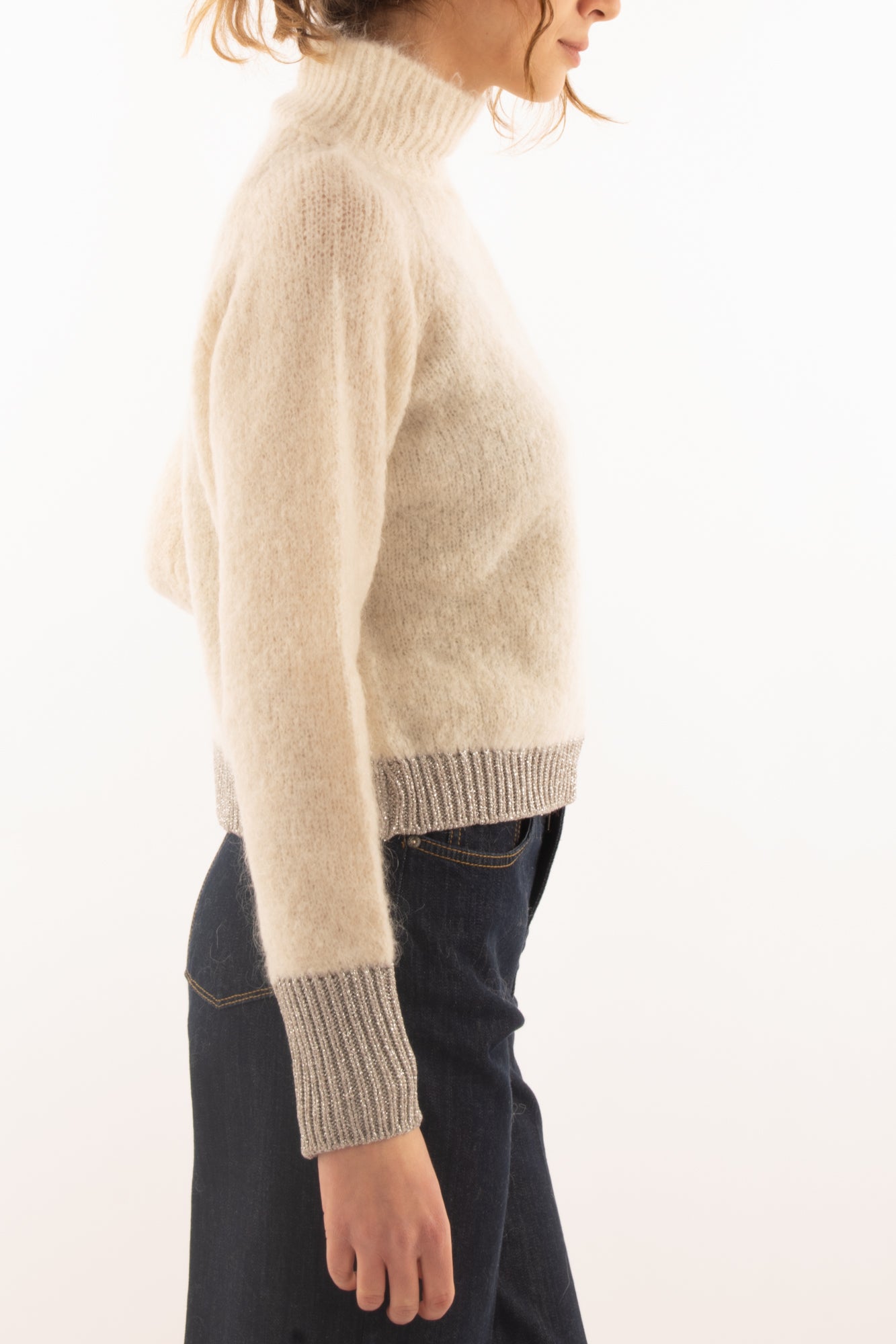 Maglione in misto mohair con profili in lurex Dixie - Panna