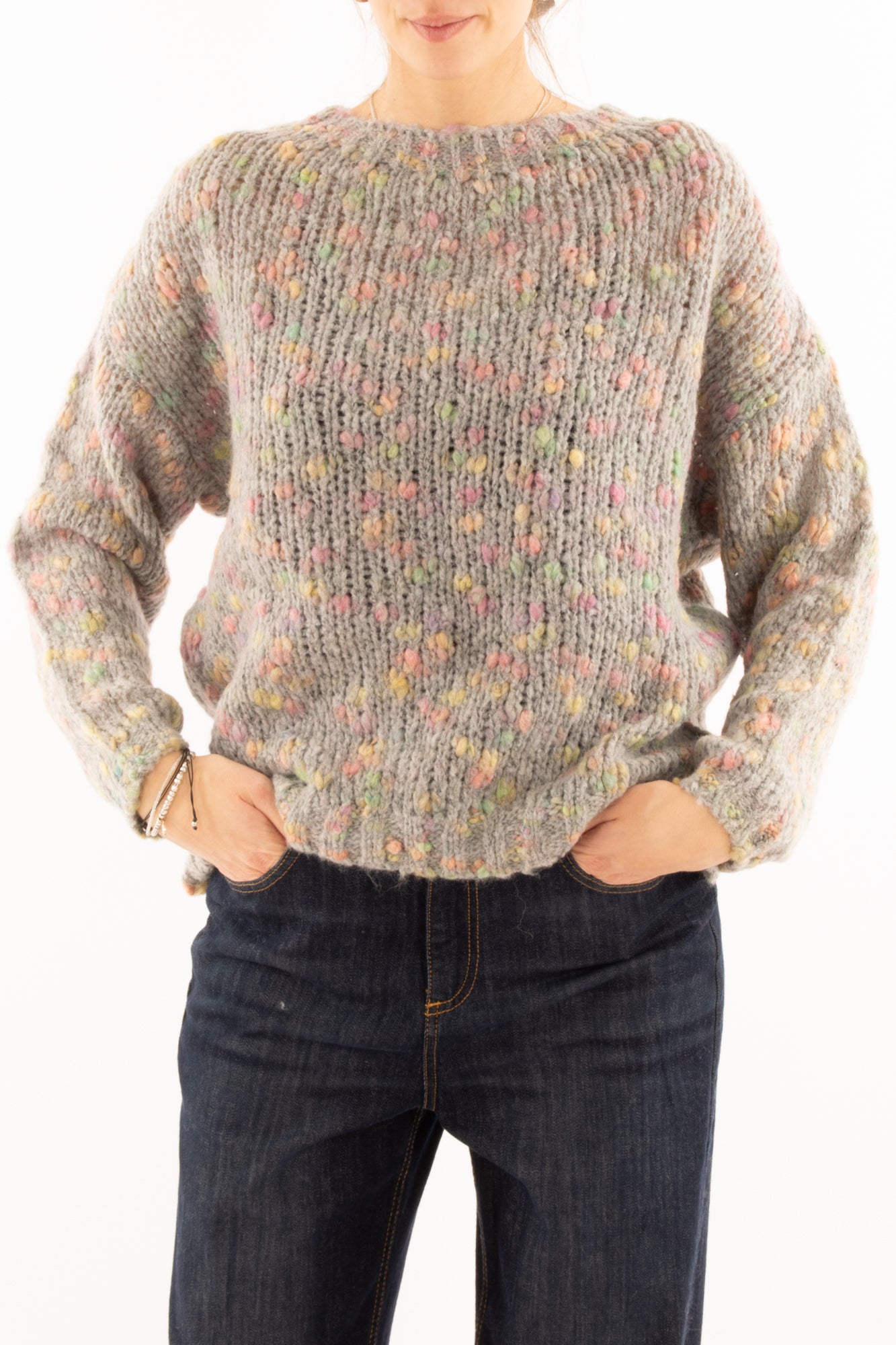 Maglione multicolor misto lana Dixie - Grigio