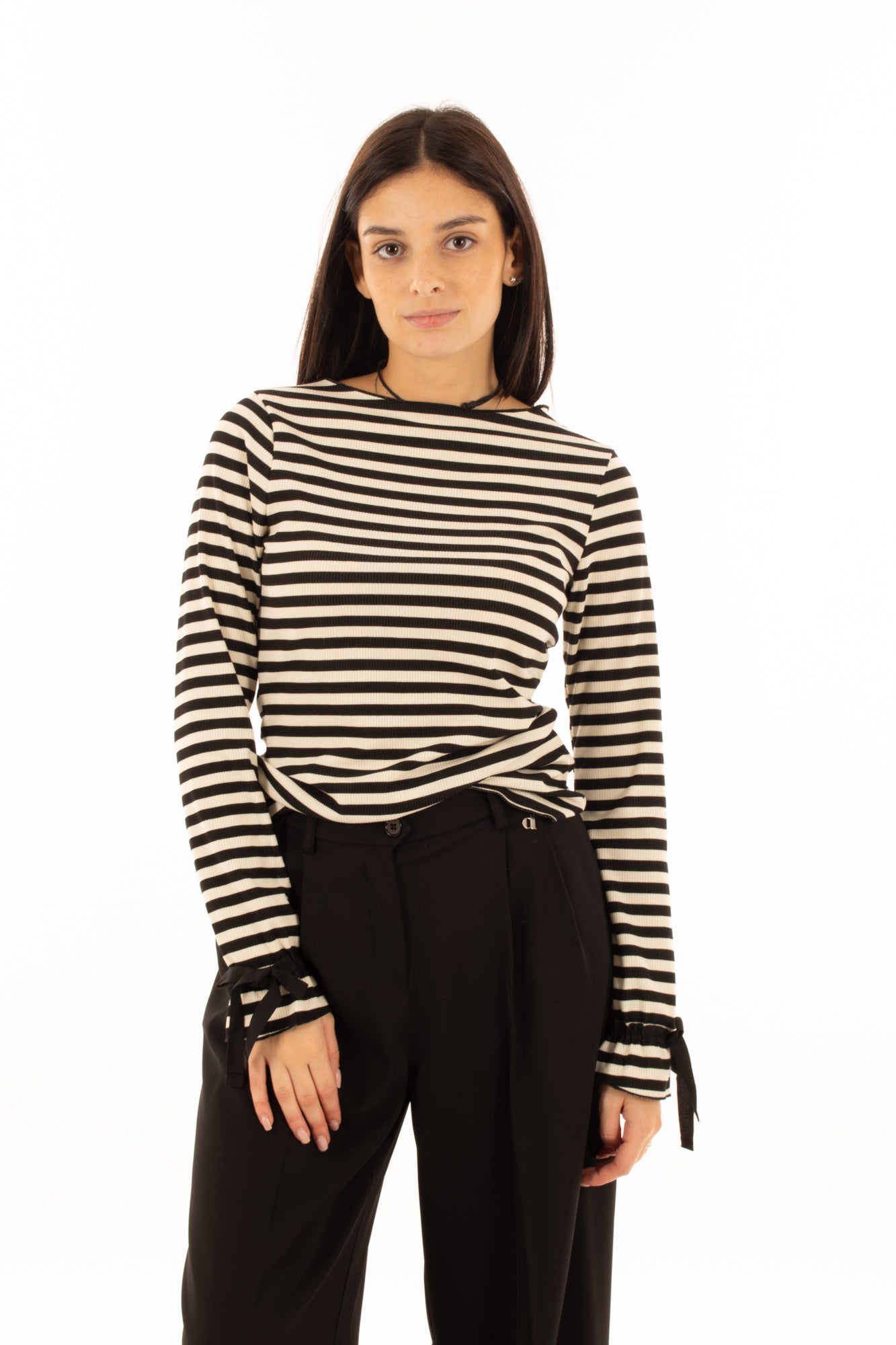 Maglia rigata con fiocchetto Dixie - Nero