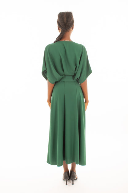 Abito lungo girocollo Imperial - Forest green