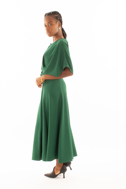 Abito lungo girocollo Imperial - Forest green