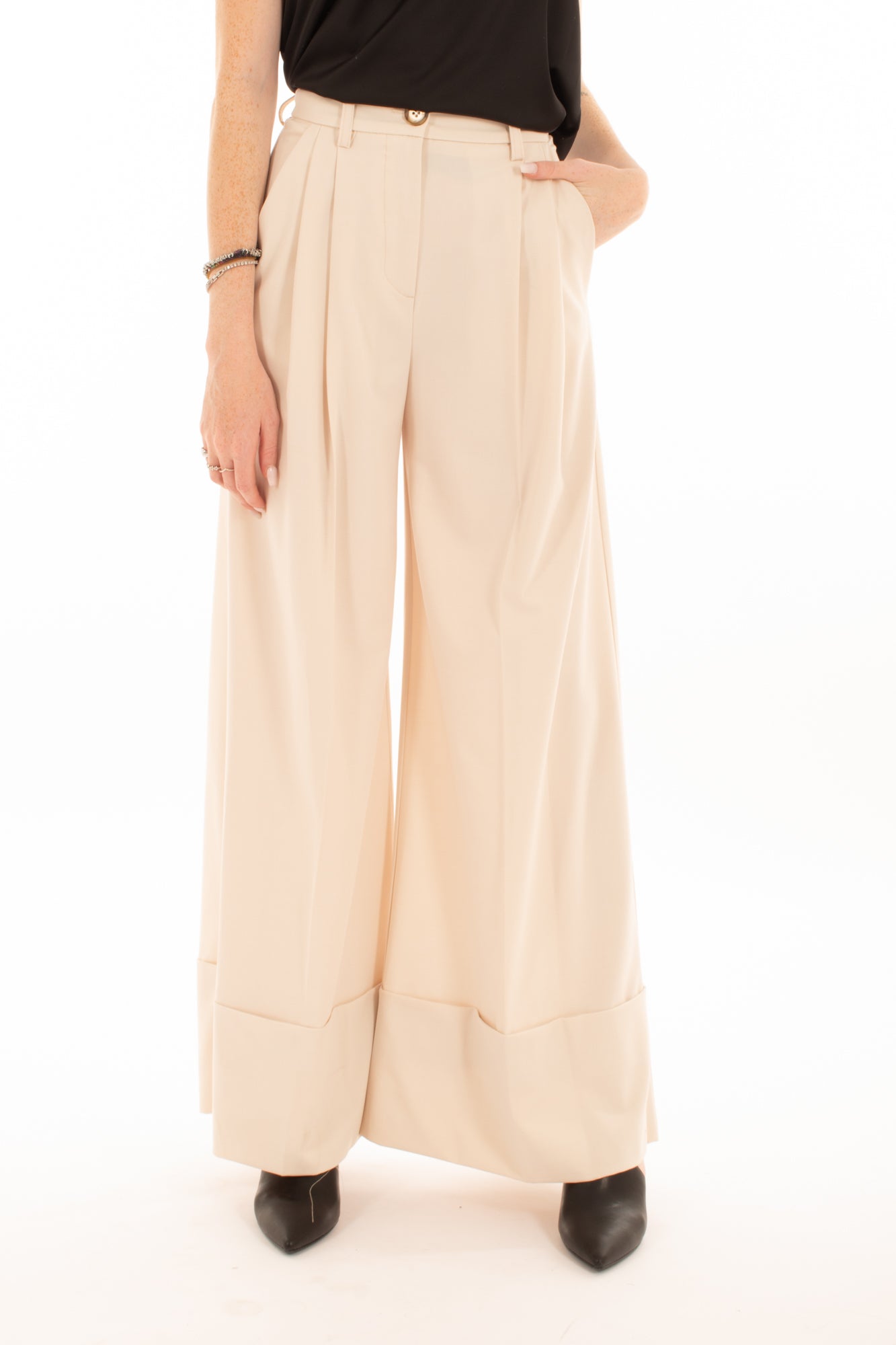 Pantalone palazzo risvoltone Imperial - Panna