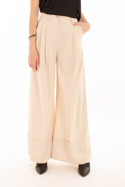 Pantalone palazzo risvoltone Imperial - Panna