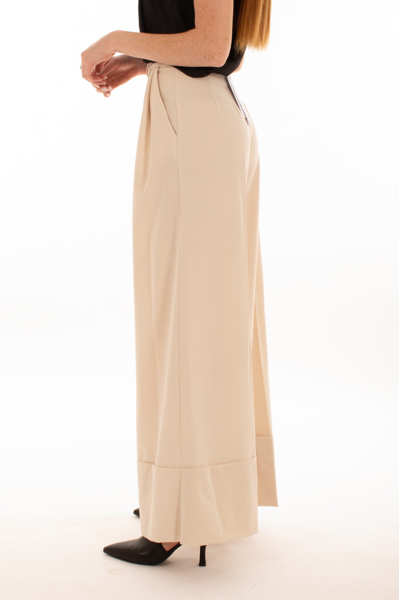 Pantalone palazzo risvoltone Imperial - Panna