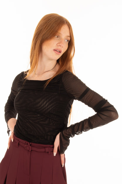 Maglia in tulle arricciata Imperial - nero