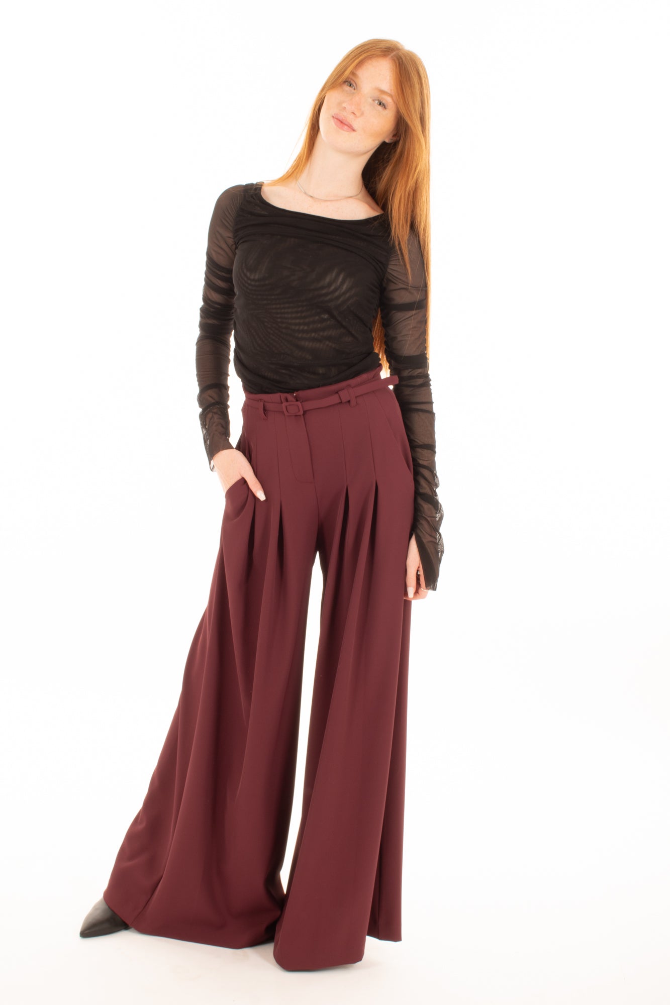 Maglia in tulle arricciata Imperial - nero