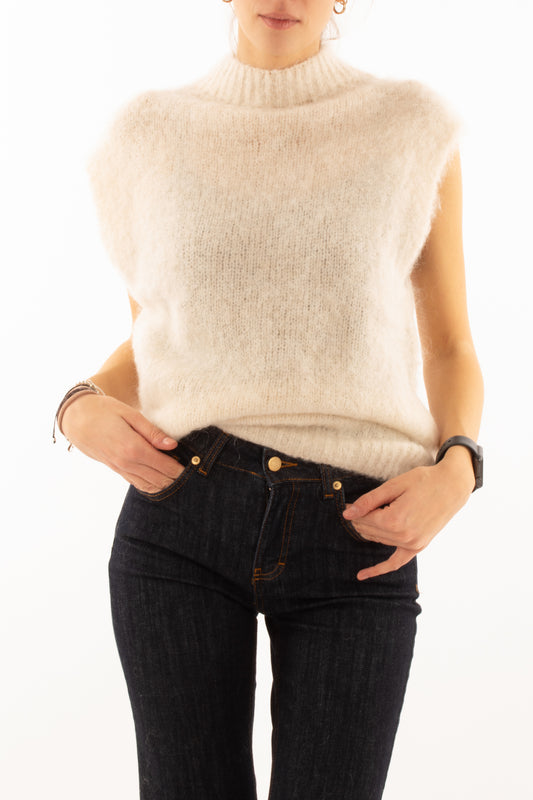 Gilet lupetto misto mohair King kong - Ecru